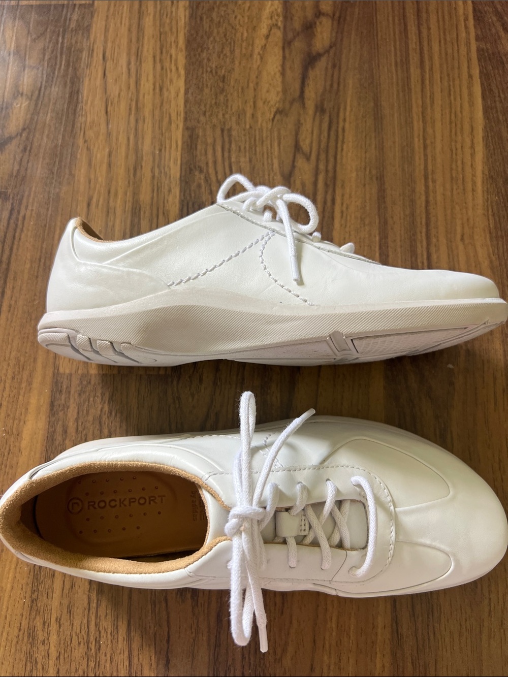 Adidas Rockport Cream-White Leather Lace-Up Sneakers